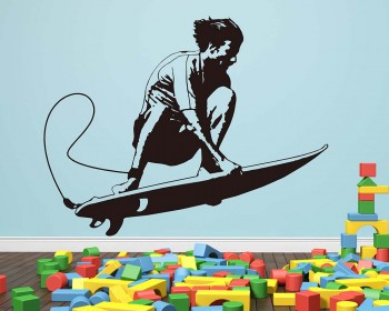 Surfing Boy Vinyl Decals Silhouette Modern Wall Art Sticker